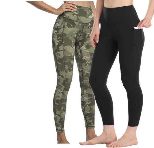 1 Pieces Women's High Waisted Tummy Control Workout Leggings 7/8 Length Yoga Pants with Pockets