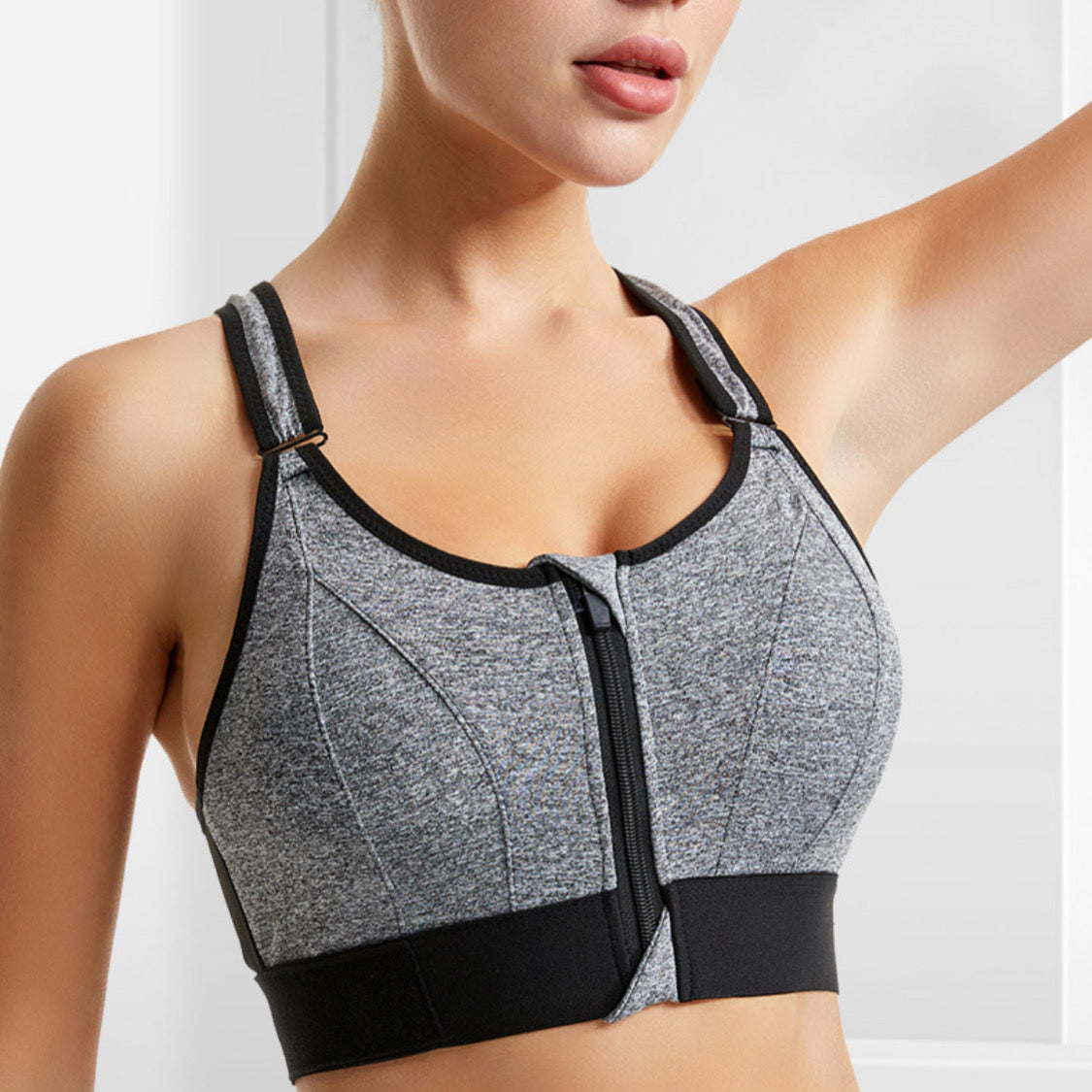 1 Pieces High Impact Zip Front Sports Bra, Full Coverage, Non Wired, Comfort, Womens Workout Bra