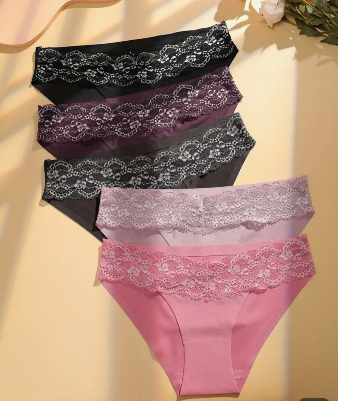 5 Pieces Seamless Front Lace Briefs