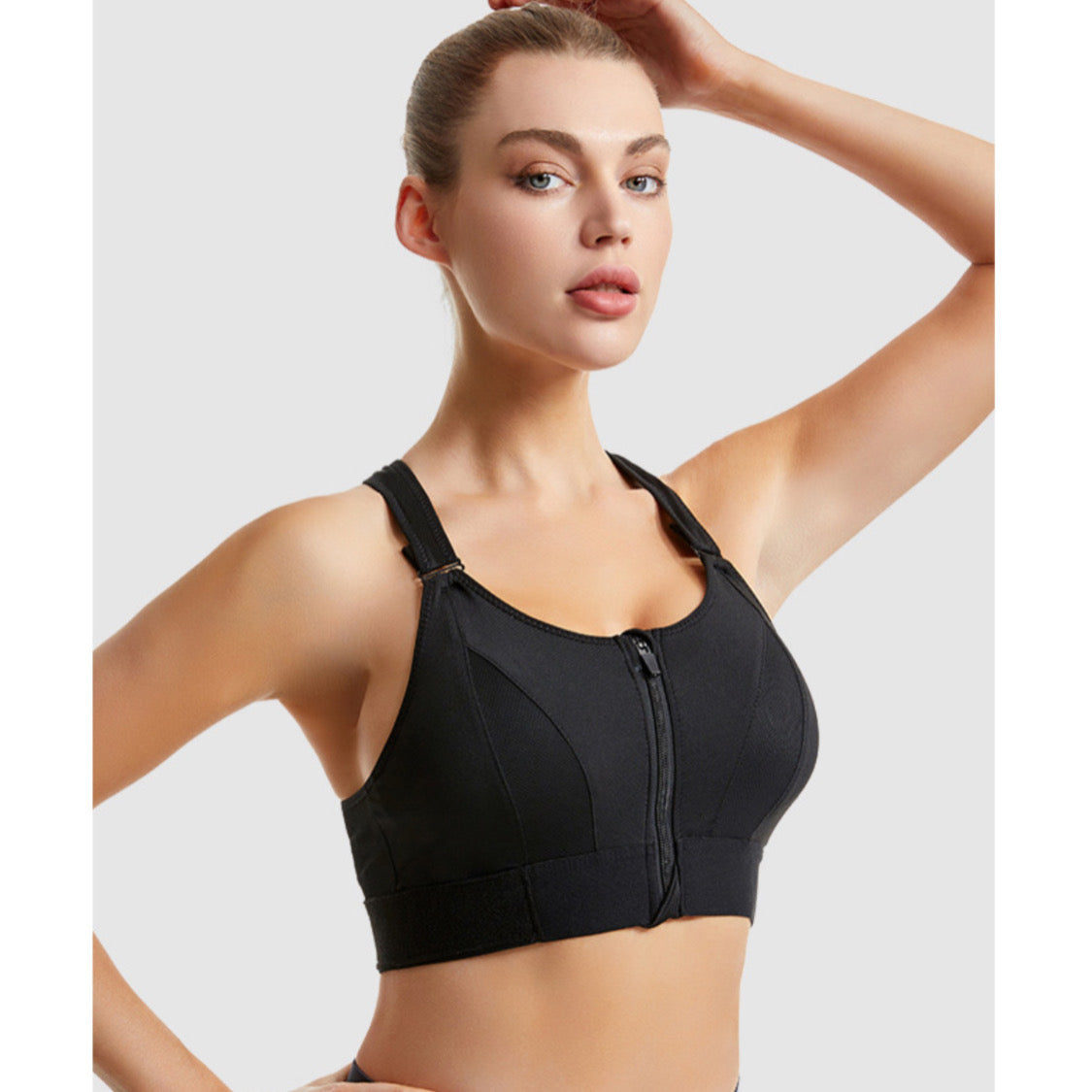 1 Pieces High Impact Zip Front Sports Bra, Full Coverage, Non Wired, Comfort, Womens Workout Bra