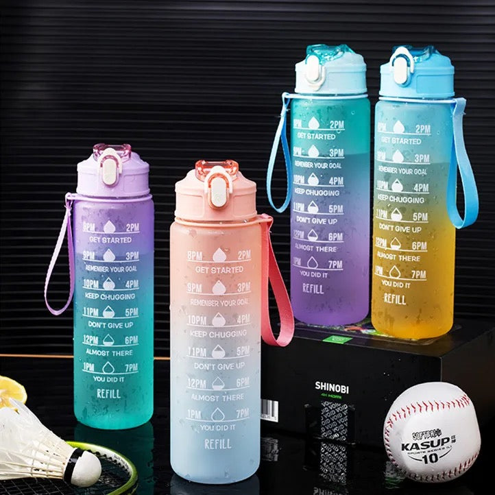 3 Pieces Sports Water Bottle With Straw,2L+900ml+500ml Measured Plastic Drinking BPA Free Non-Toxic