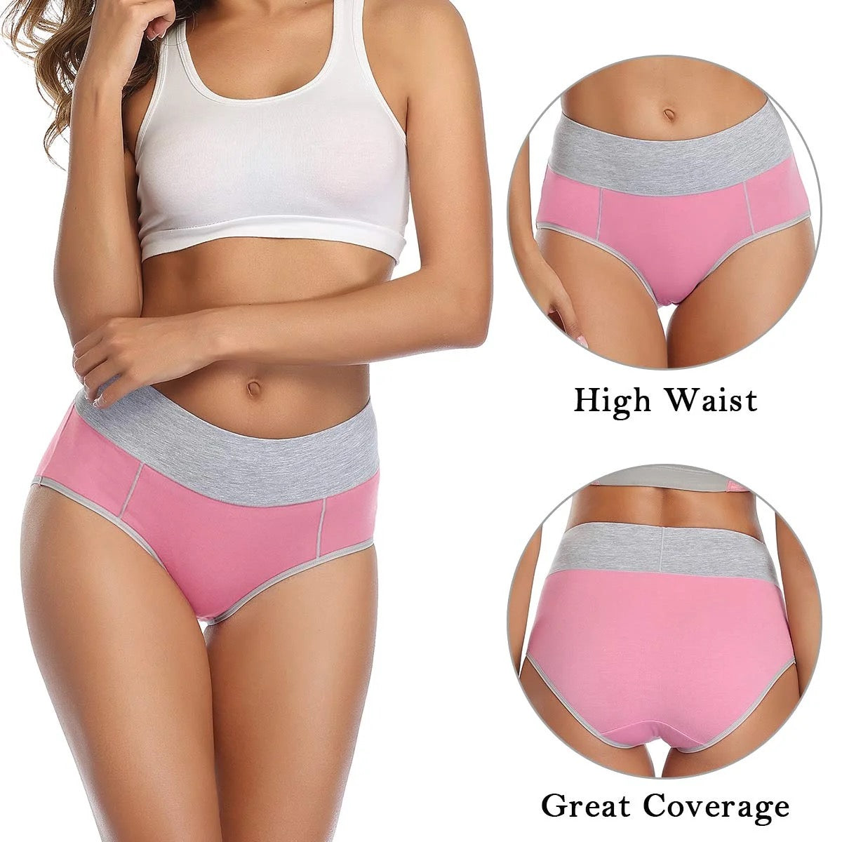 High Waisted Underwear for Women Cotton No Muffin Top Full Coverage Briefs Soft Stretch Ladies Panties 5 Pack