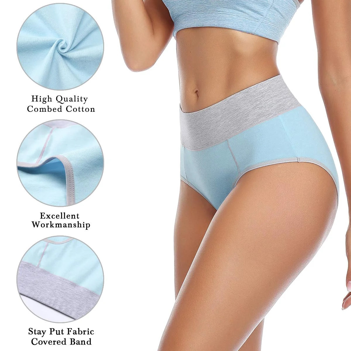 High Waisted Underwear for Women Cotton No Muffin Top Full Coverage Briefs Soft Stretch Ladies Panties 5 Pack