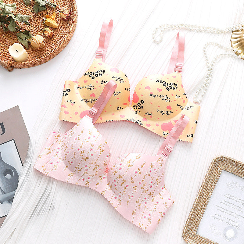 5 Pieces/ 3 Pieces Flower Print Seamless and Wireless Push Up Bra