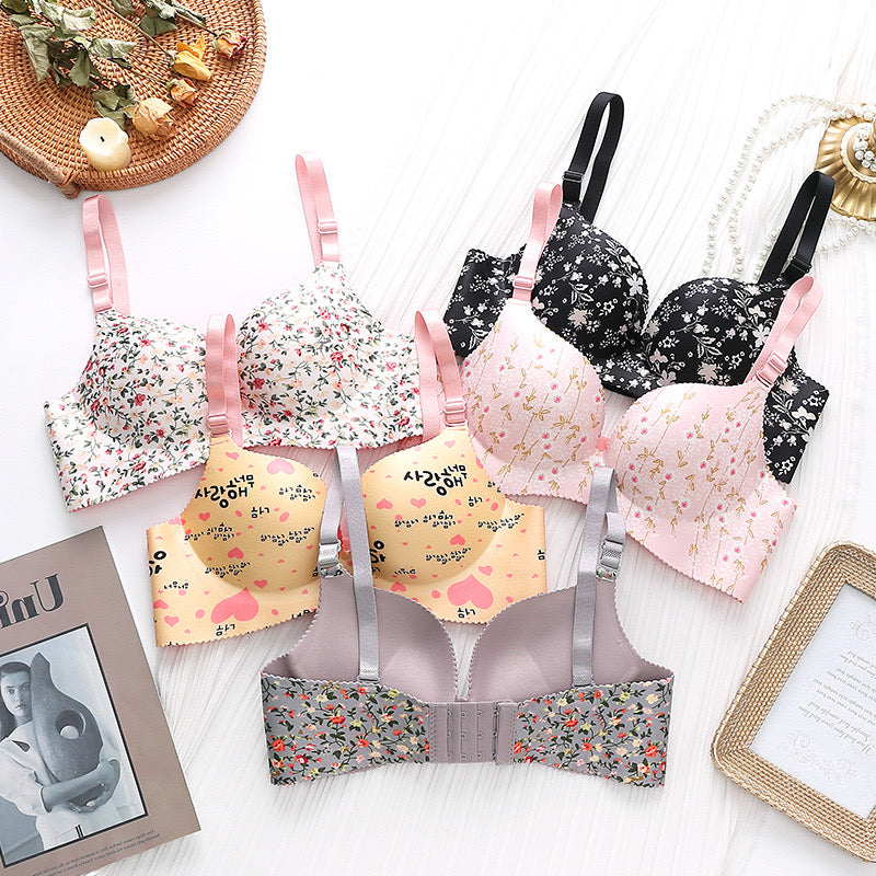 5 Pieces/ 3 Pieces Flower Print Seamless and Wireless Push Up Bra