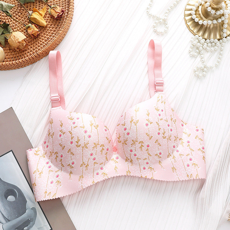 5 Pieces/ 3 Pieces Flower Print Seamless and Wireless Push Up Bra