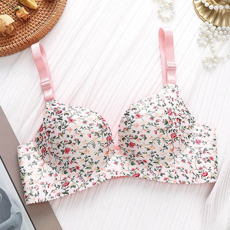 5 Pieces/ 3 Pieces Flower Print Seamless and Wireless Push Up Bra