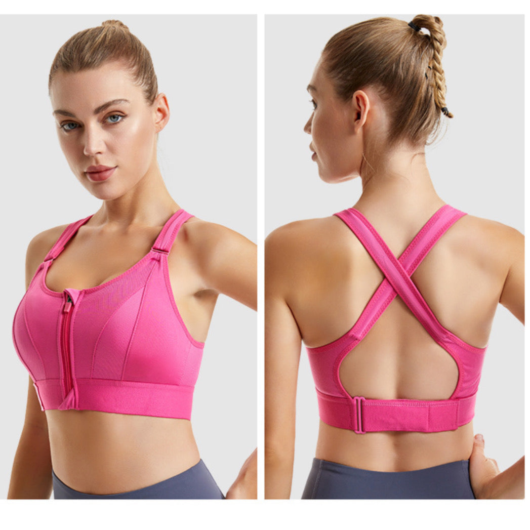 1 Pieces High Impact Zip Front Sports Bra, Full Coverage, Non Wired, Comfort, Womens Workout Bra